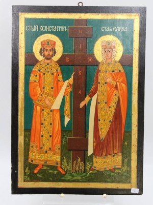 Auktion 350<br>bulgarische Ikone auf Holz, Konstantin und Helena, 39 x 27,8cm [1]