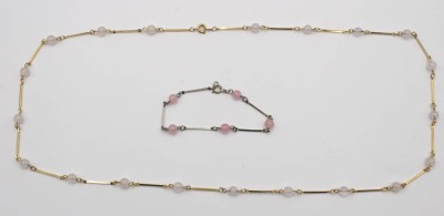 Auktion 350<br>Armband und Kette, Modeschmuck, je mit Rosenquarz, ca. L-62cm u. L-18cm [1]