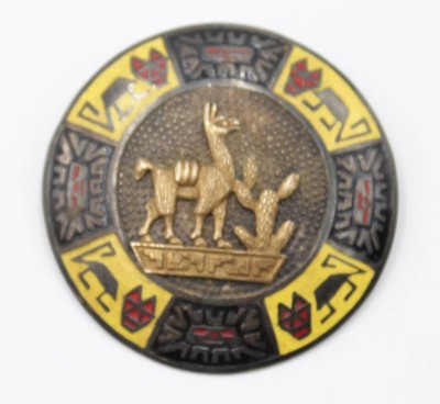 Auktion 350<br>gr. runde Brosche, Peru, Silber 925 mit 18 K Goldauflage, 13gr., D-4,5cm [1]