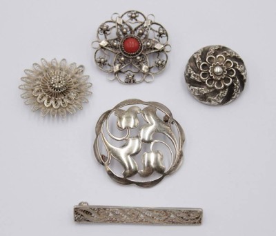 Auktion 350<br>5x div. Silber-Broschen, Größte D-4cm zus. 28gr. [1]