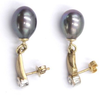 Auktion 350<br>Paar Ohrstecker, 925er/333er GG , klare Steine sowie Tropfenperlen, ca. L-3cm [1]