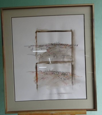 Auktion 350<br>Bodo STAUFFER (1942-1993) gr. aquarellierte Tuschezeichnung, 1988, ger/Glas, RG 90x77 cm, (gerahmt=Sperrgut) [1]