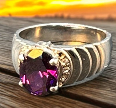 Auktion 356<br>Silberring-925-, lila Centerstein, umringt von klaren Steinen, RG 59, 5,7 gr. [1]