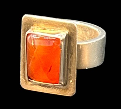 Auktion 350<br>massiver rechteckiger Silber-Ring mit braunen Stein, RG 59, 14,7 gr. [1]