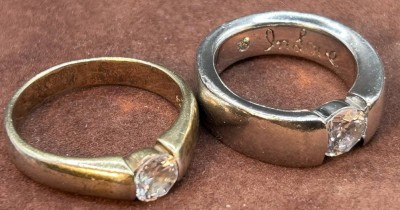 Auktion 350<br>2x Spannringe, Silber-925-, klarer Stein, Gravur 