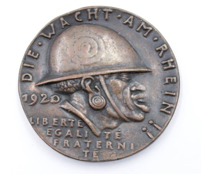 Auktion 350<br>Zwischenkriegszeit Medaille (Bronze) 1920 Goetz, Karl, Die Wacht am Rhein,D-5,5cm [1]
