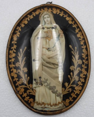 Auktion 350<br>Marien-Bild, älter,oval gerahmt unter gewölbtem Glas, ca. 20 x 15cm [1]
