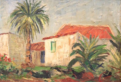 Auktion 350<br>verso Guinovart, südl. Gebäude, Öl/Leinwand, gerahmt, RG 60,5 x 82,5cm [1]