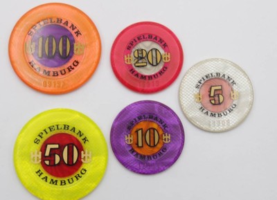 Auktion <br>5x Jetons, Spielbank Hamburg [1]