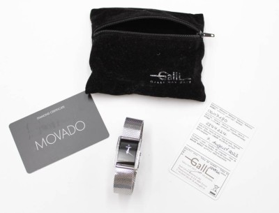Auktion 351<br>Damen-Armbanduhr, Movado, La Nouvelle, Quarz, mit Brillantbesatz (0,17ct), anbei Zertifikat, sehr guter Zustand, 3 x 2cm [1]
