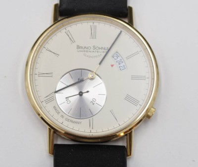 Auktion 356<br>Herren-Armbanduhr Bruno Söhnle Glashütte, Quarz, guter Zustand, Lederband mit Tragespuren, D-4cm [1]