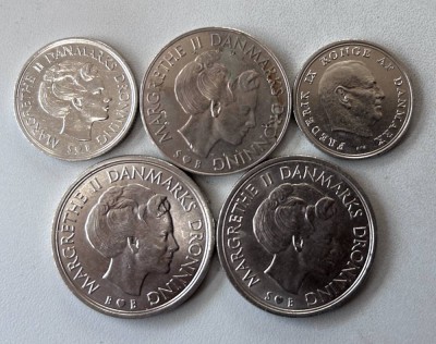 Auktion 356<br>3x 5 Kronen, 2x 1 Krone, 70-er Jahre, Dänemark [1]