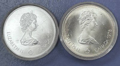 Auktion 351<br>2x 5 Silberdollar Canada 1974, stempelglanz, boxed, je ca. 28 gr. zus. 56 gr. Olympia 1976 [1]