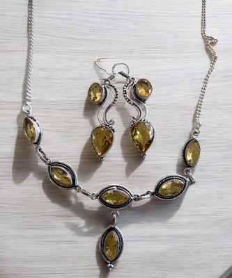 Auktion 371<br>Collier mit passenden Ohrhängern, Silber-925-, gelbe Steine, zus. ca. 35 gr., L-ca. 45cm [1]
