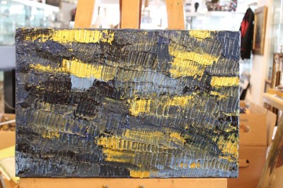 Auktion 351<br>Moderne Mischtechnik , Dicker Farbauftrag Blau/Gold , Keilrahmen , [1]