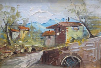 Auktion 360<br>kl. Gemälde, südl. Landschaft, unsigniert, ger./Glas, RG 29 x 34,5cm [1]