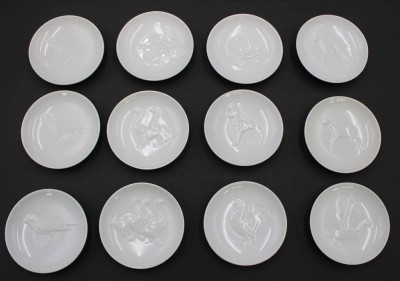 Auktion 352<br>12x kl. Schälchen mit Tierrelief, KPM Berlin, Weißporzellan, je D-8,5cm [1]