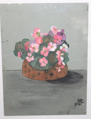 Auktion 358<br>monogrammiertes Aquarelle Blumen, verso Käthe Becher bez. , gerahmt/Glas, RG 41 x 31cm [1]