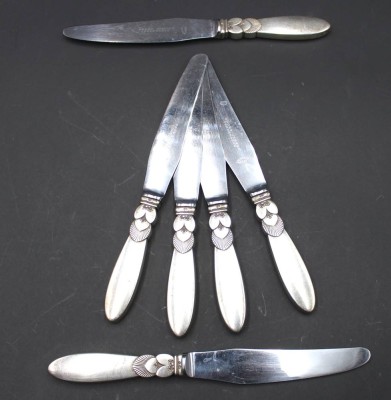 Auktion 352<br>6x Messer, Georg Jensen, Cactus, Sterlinggriff, L-22,8cm [1]