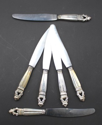 Auktion 352<br>6x Messer, Georg Jensen, Acorn, Sterlinggriff, L-24,8cm [1]