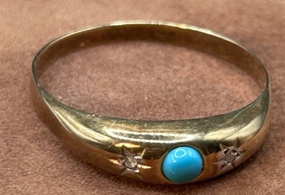 Auktion 352<br>Silberring-925-, blauer Centerstein, 2 klare Steine, vergoldet, 1,3 gr. [1]