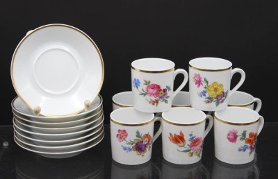 Auktion 352<br>8x Mokkatassen mit U.T., Fürstenberg, florale Dekore, Tassen H-5,5cm [1]