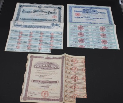 Auktion 356<br>3x alte Aktien , Frankreich (entwertet!) [1]