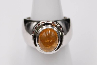 Auktion 352<br>925er Silber-Ring, rotes Steine u. Bernstein-Cabochon, 10gr., RG 54 [1]