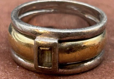 Auktion 352<br>Bicolor Silberring-925- mit klaren Stein, RG 57, 9,5 gr [1]