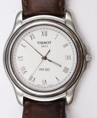 Auktion 352<br>Herren-Armbanduhr, Tissot PR-50, Quartz, Werk läuft, getragene Erhaltung, D-3,5cm [1]