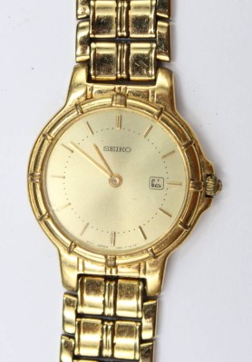 Auktion 352<br>Armbanduhr, Seiko, Quartzwerk nicht geprüft, goldfarben, D-30cm [1]