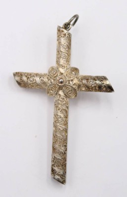 Auktion 353<br>Kreuzanhänger, Silber, filigrane Arbeit, älter, 6,9gr., L-6,2cm B-4cm [1]