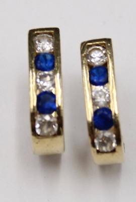 Auktion <br>585er GG Ohrhänger, weiße u. blaue Saphire, 2,9gr., L-1,4cm [1]