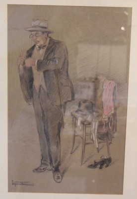 Auktion 358<br>Laporte, Herr vor Stuhl, Mischtechnik, wohl um 1930/40,  gerahmt/Glas, RG 67 x 50,5cm [1]