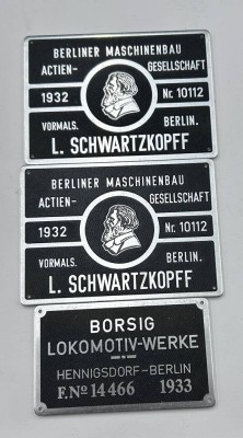 Auktion 353<br>3x kl. Maschinenbau-Schilder, Borsig und Scwhartzkopff, 6x10 und2x  8,5 x11,5 cm [1]