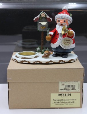 Auktion 353<br>Räuchermännchen, Weihnachtsmann mit Teelicht, Hubrig, Erzgebirge, H-14,5cm B-17cm [1]