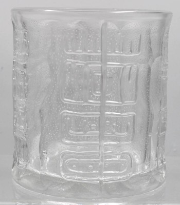 Auktion 362<br>Vintage-Vase, reliefiert mit wohl Südamerikanischen Symbolen, wohl Spiegelau, H-19cm D-18cm [1]