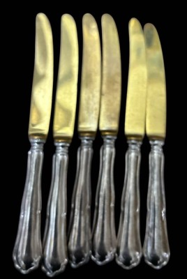 Auktion 366<br>6 Obstmesser mit Silber-800- Griffen, vergoldete Klingen, L-16 cm [1]