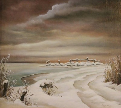 Auktion 355<br>Inge Hagen (20.Jhd.), Küste im Winter, Öl/Holz, gerahmt, RG 40 x 43cm [1]