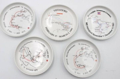 Auktion 355<br>5x Untersetzter, Rosenthal, Reederei-Routen, D-10,5cm [1]