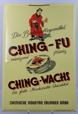 Auktion 355<br>Blechschild, Ching -Fu, Ching-Wachs, ca. 36 x 24,5cm [1]