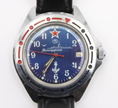 Auktion 356<br>russische Herrenarmbanduhr, Automatik-Werk läuft. Lederband, D-4cm [1]