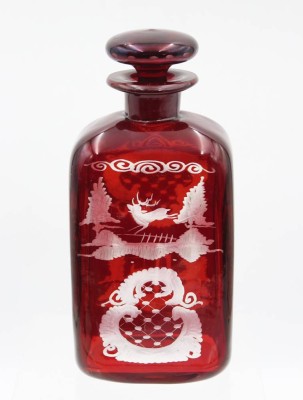 Auktion 364<br>Rubin-Glas Karaffe, Barockschliff, ca. H-21cm [1]