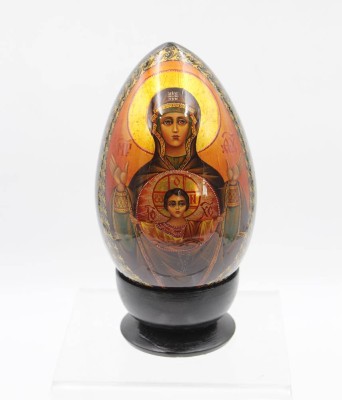 Auktion 356<br>russisches Lack-Ei, bemalt mit Maria m. Kind, bemalt, auf Stand, H-20cm [1]