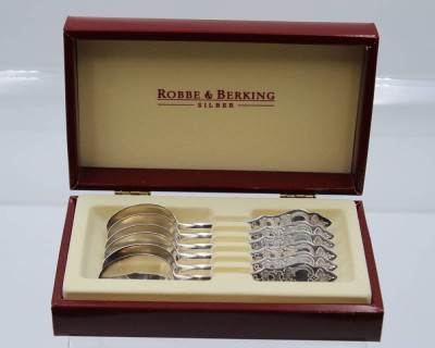 Auktion 356<br>6x Kaffeelöffel, Robbe & Berking, 800er Silber, Friesenmuster, ca. 101gr.,  L-12,2cm [1]