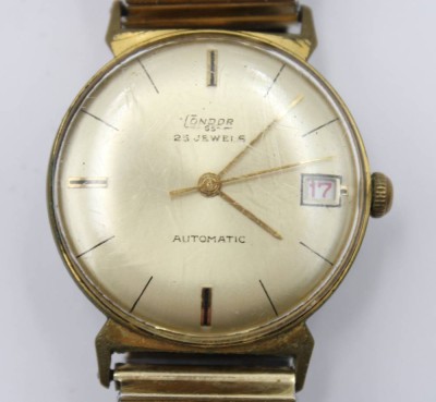 Auktion 356<br>Vintage-Herren-Armbanduhr, Condor 65 Automatik, Werk läuft, getragene Erhaltung, Zugband, D-3,5cm [1]