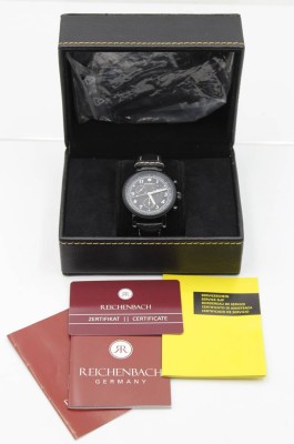 Auktion 356<br>Herren-Armbanduhr, Reichenbach, Quartzwerk, nicht geprüft, in Box , Papiere anbei, D-4,2cm [1]