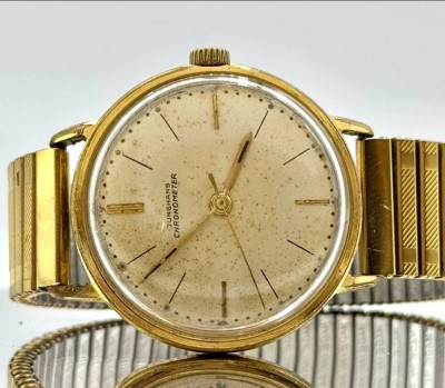Auktion 356<br>Vintage-Herrenarmbanduhr, Junghans Chronometer, Handaufzug, Werk läuft, Altersspuren, D-3,5cm [1]