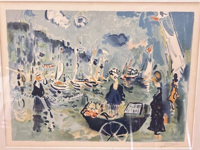 Auktion 356<br>unleserl. signierte gr. Lithografie, ger/Glas, RG 50x61 cm [1]