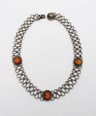 Collier-Kette, 835er Silber, mir 3 Bernsteinen, 56,4gr., L-41,5cm [1]